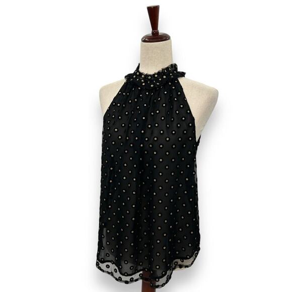 NWT LOFT Black and gold Polka Dot sleeveless high neck Blouse S​ - Picture 4 of 13